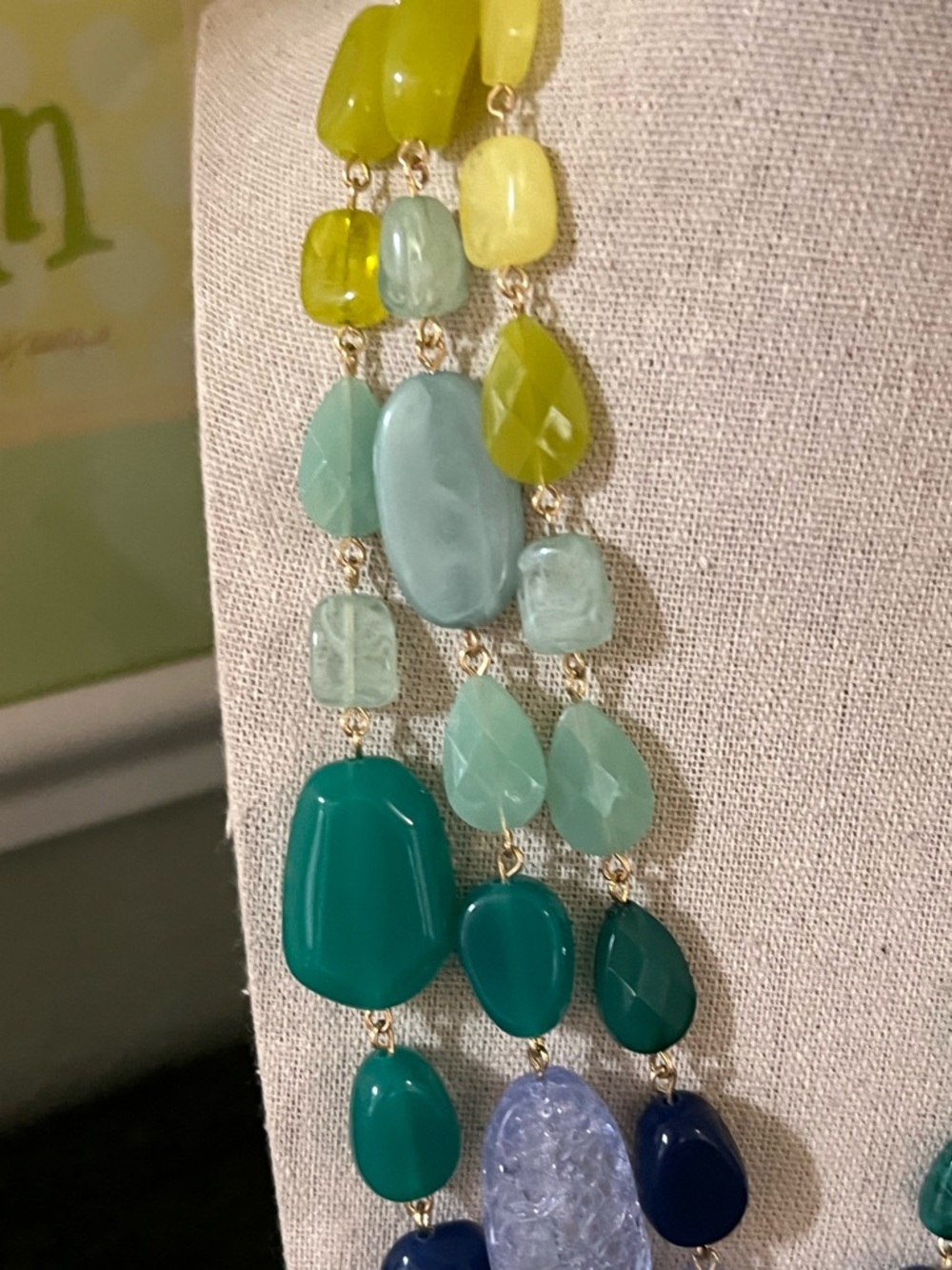Multi-Strand Beaded Necklace in Yellow, Teal & Blue #DILL1 - Picture 3 of 6